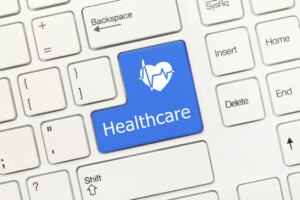 White conceptual keyboard – Healthcare (blue key)